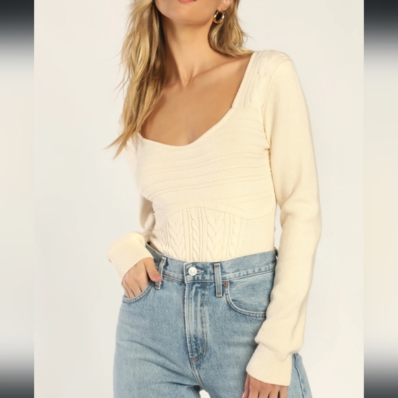 Lulus Tops - NWT Lulus Sweeter Days Ivory Cable Knit Long Sleeve Bodysuit